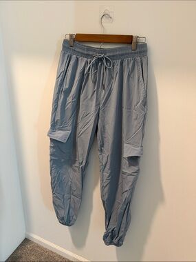 Women’s Light Blue Cargo Jogger Pants - Elastic Waist & Drawstring
